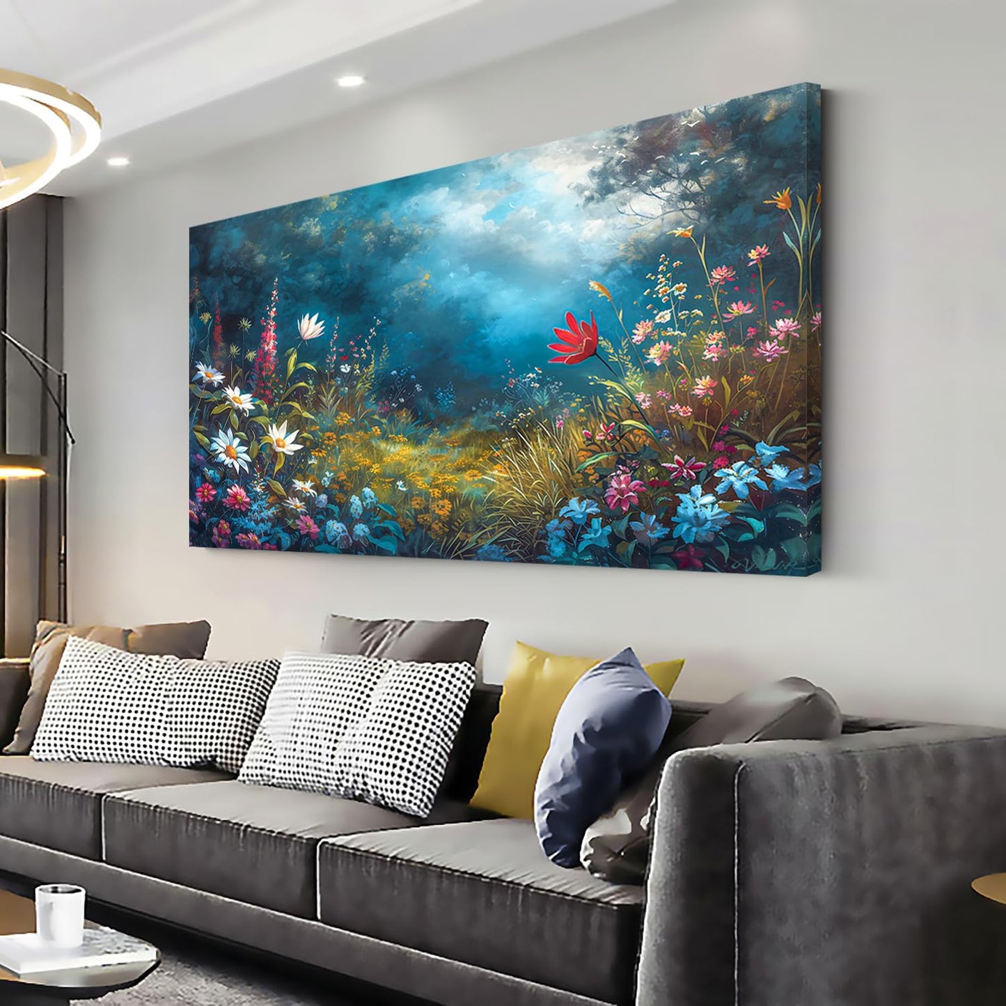 LASMOND Beautiful Colorful Grassland in Forest Landscape Wall Art Decor Artwork for Bedroom (24x48 Inches)