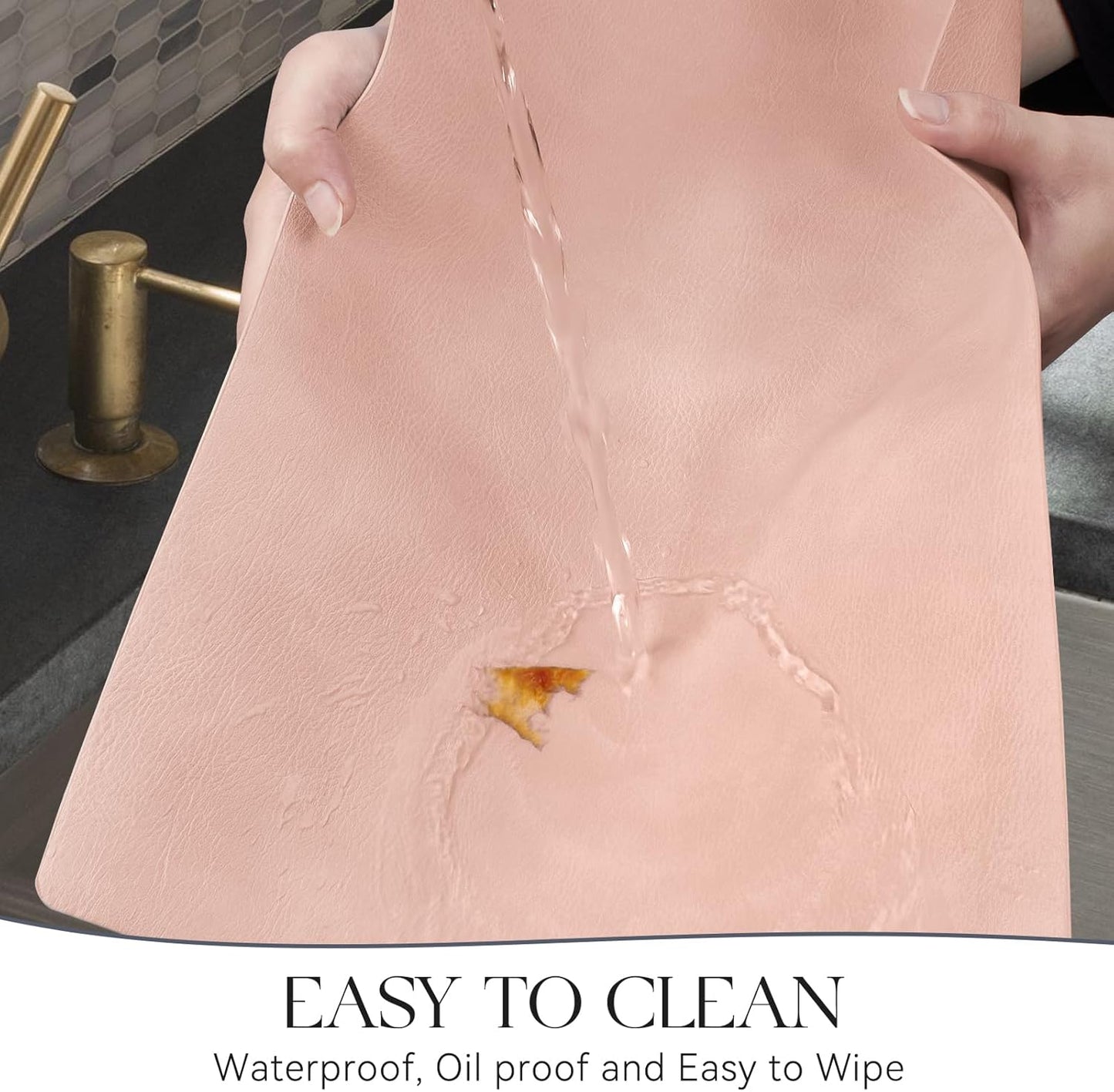 MOSAYT Vinyl Placemats Set of 8-12 X 17 Inch - Faux Leather 100% Waterproof Oil-Proof Wipeable PU Place Mats, Heat Resistant Reversible Table Mats for Kitchen, Dining, Outdoor (Pink)