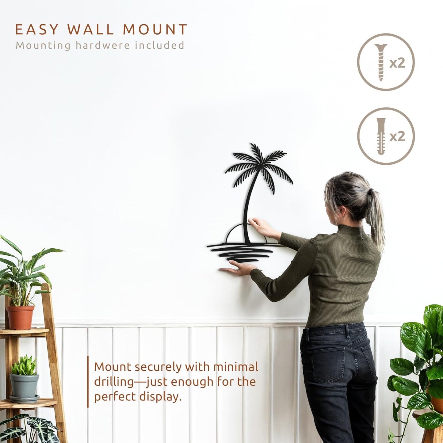 Metal Palm Tree with Sunset Wall Art, Large Outdoor Wall Decor, Tropical Beach Decor for Living Room, Bedroom, Garden Home Wall Sign, Perfect Metal Wall Art for Beach House (Black, 24 x 19 inches)