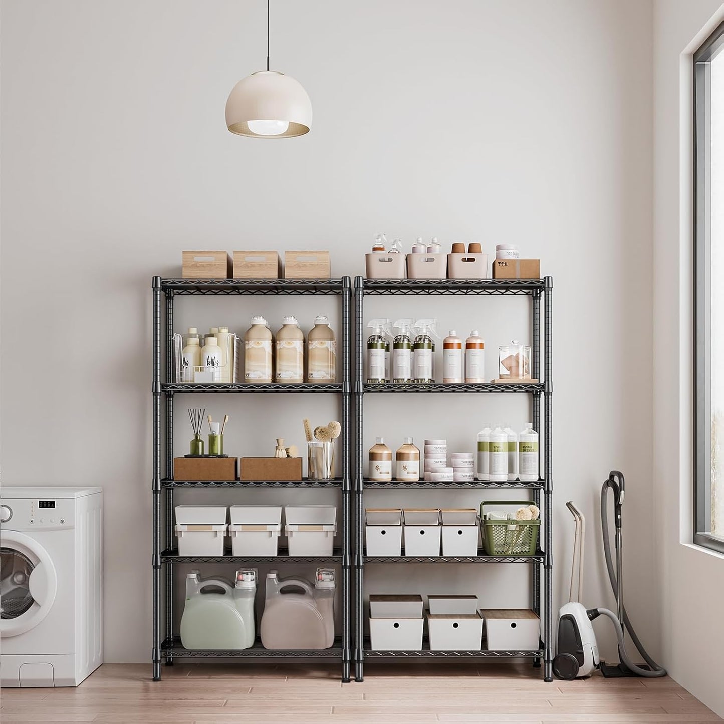 1250 lbs 5 Tier Shelf Metal Storage Shelves Shelving Wire Rack Heavy Duty Closet Organizers for Garage Kitchen Bathroom Laundry Black 15.7" D x 33.5" W x 68.5" H