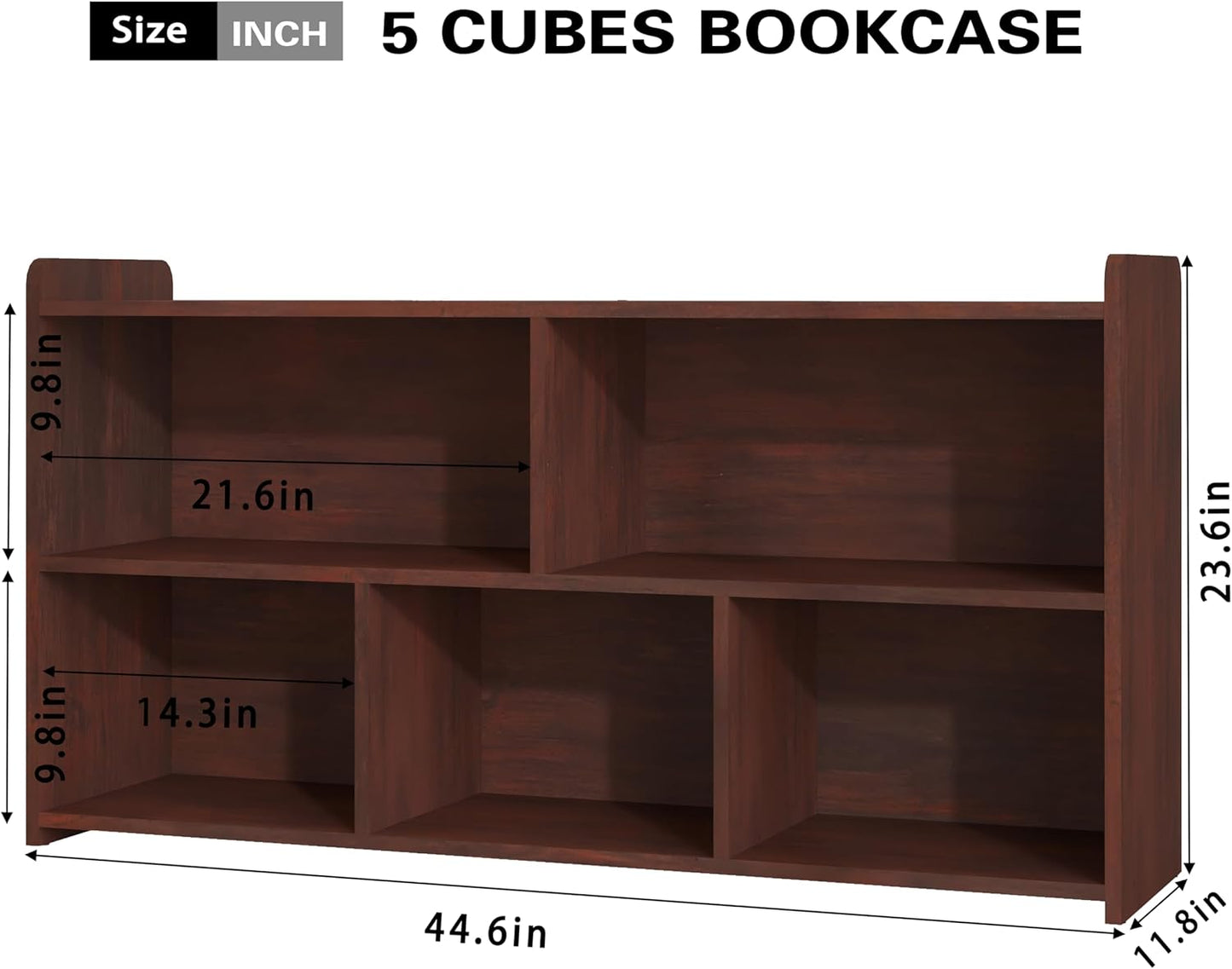 Book Shelf, 5 Cubes Storage Organizer, Open Bookshelf Wooden Bookcase, Freestanding Cherry Bookshelf Cube Shelf for Bedroom, Living Room
