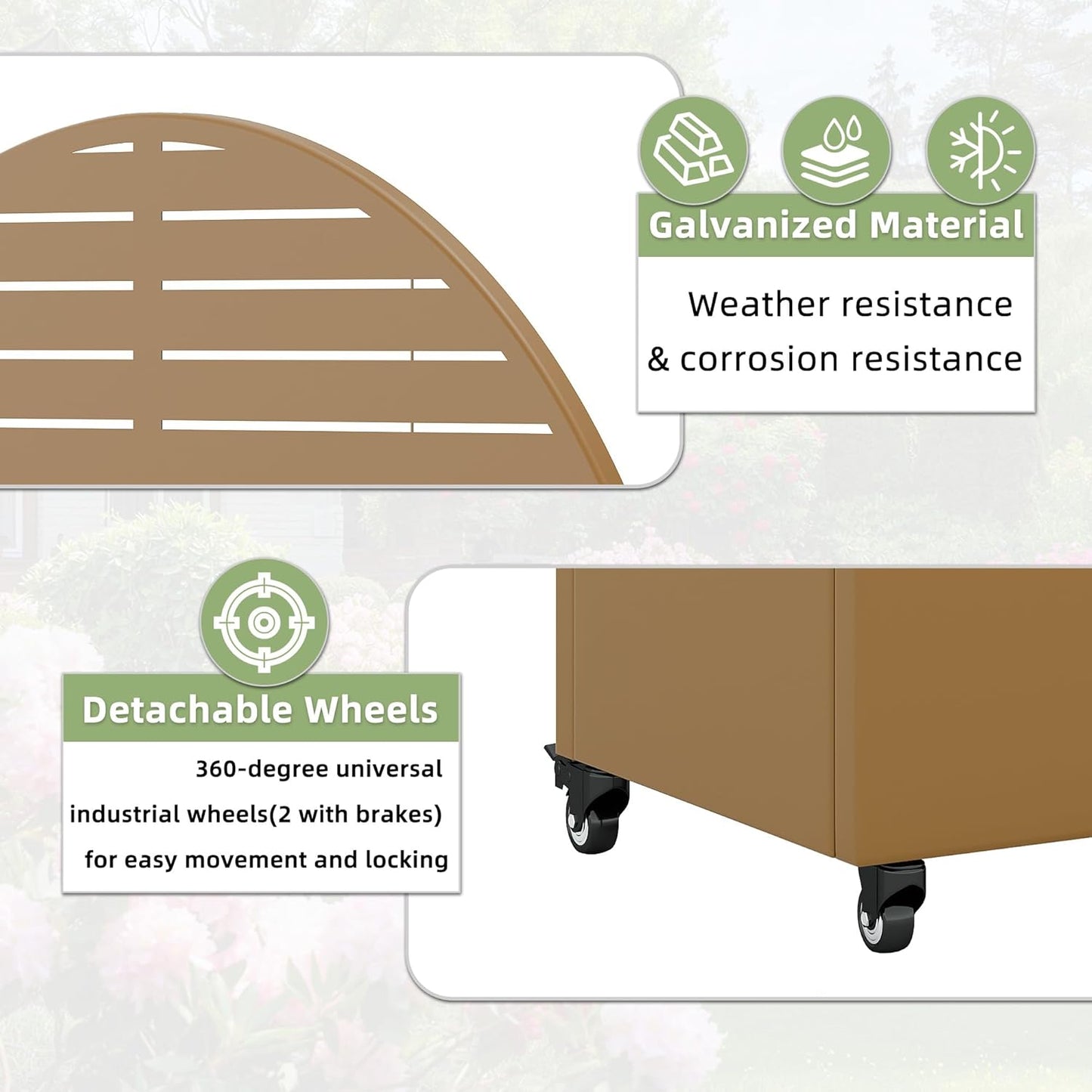 Casaphoria Metal Raised Garden Bed with Trellis and Wheels, 72"x47"x16" Arched Planter Box for Climbing Plants, Vegetables & Vines, Features Drainage Holes and Privacy Screen (Brown-Louvered)
