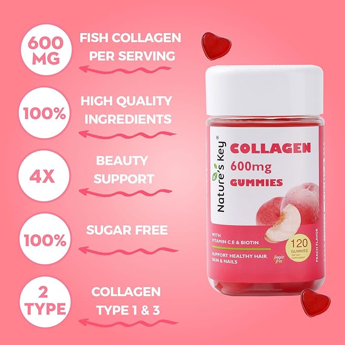 Nature's Key Collagen Gummies with Vitamins 600mg Collagen (120 Gummies, 1)