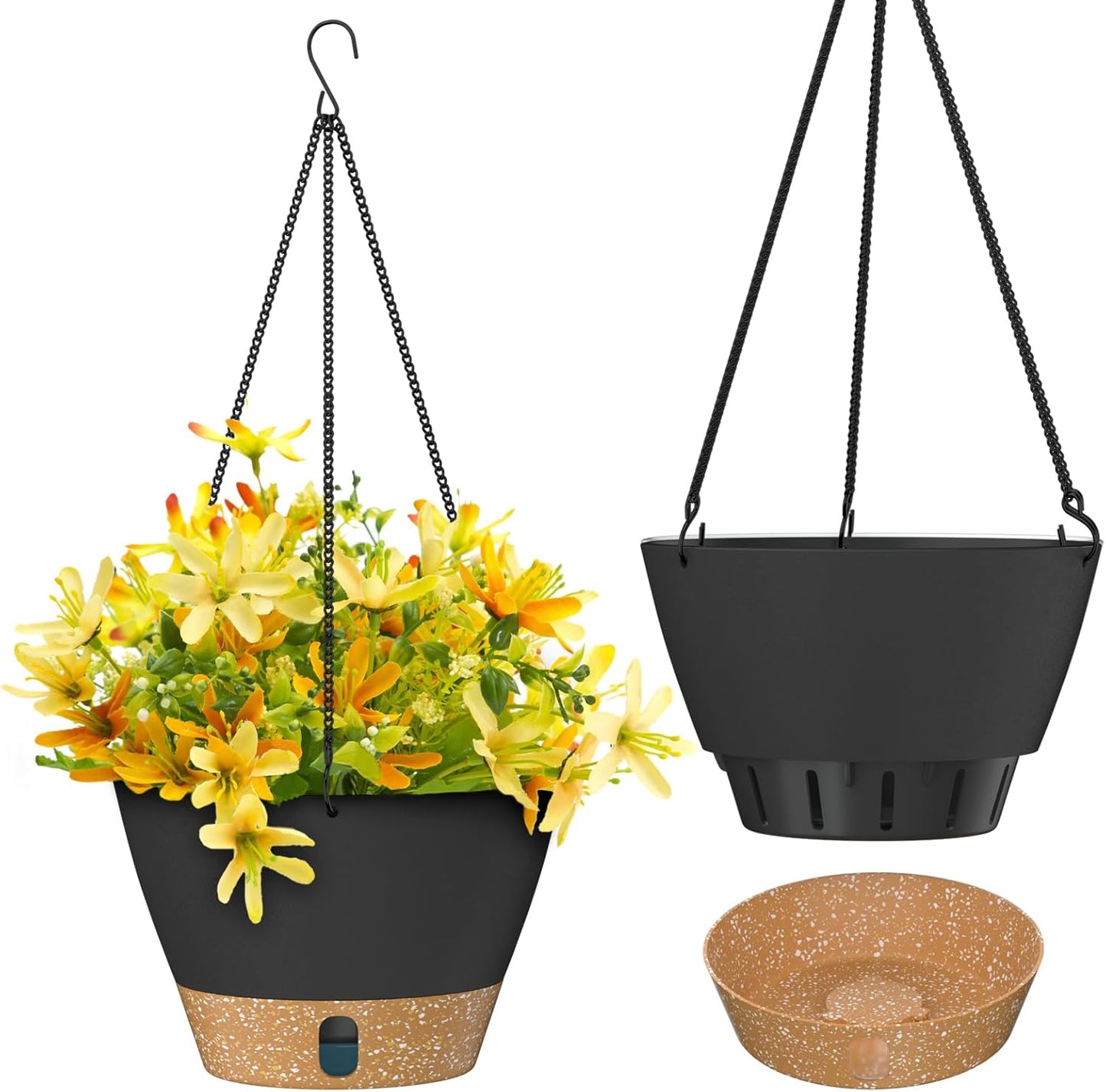 ZMTECH 10 Inch Hanging Planters for Outdoor Plants, Hanging Pots for Plants Indoor with Visible Water Level, Hanging Flower Basket with Drainage Holes & Removable Tray(2 Pack, Gray)