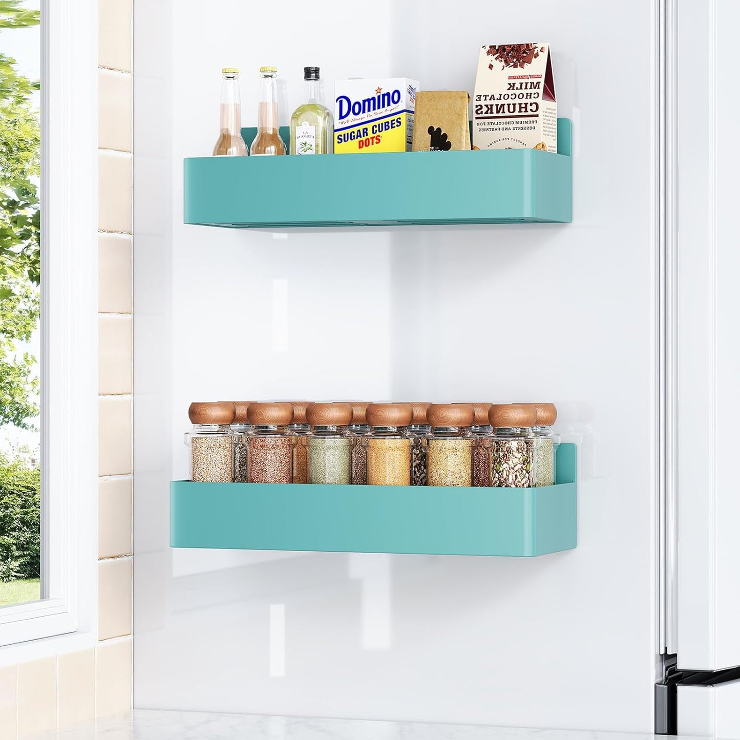 Magnetic Spice Rack for Refrigerator, Kitchen Organizer and Storage Shelf, Blue(2 Pack)