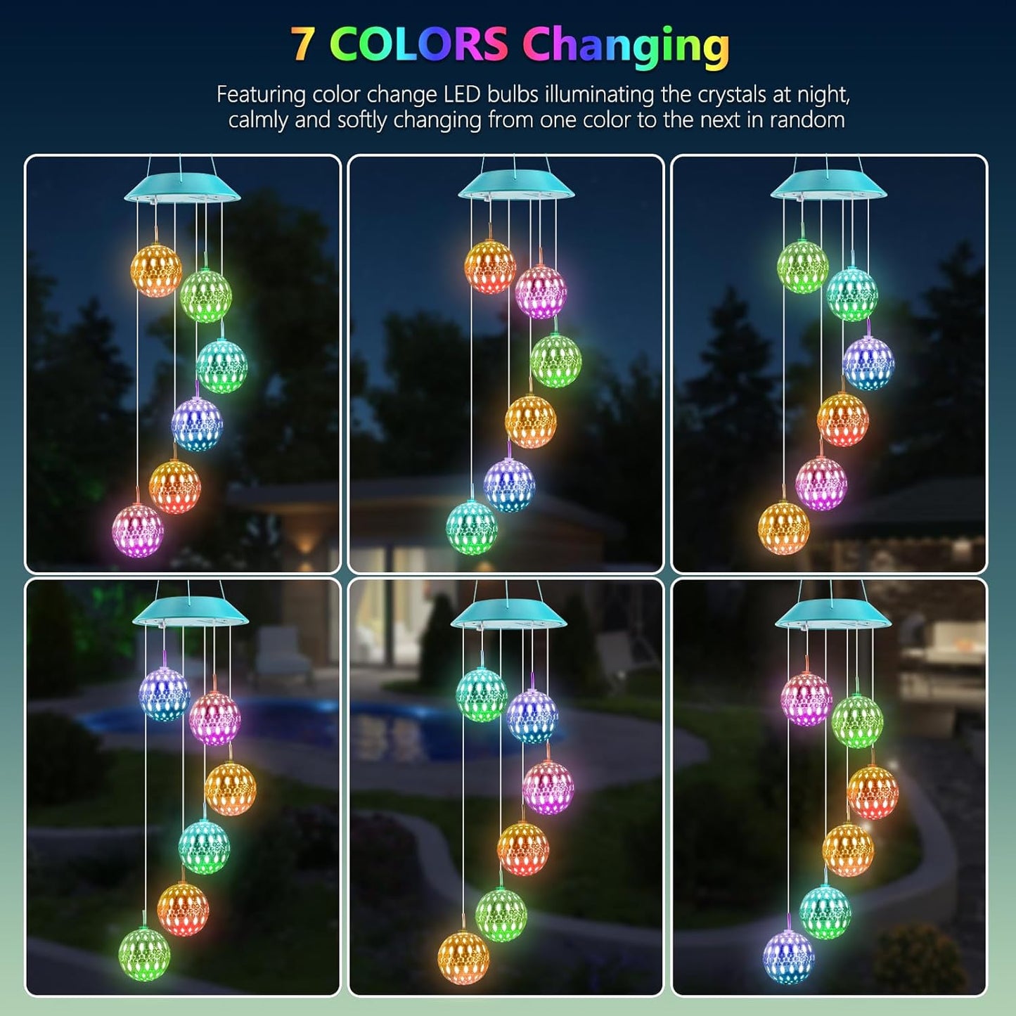 Toodour Solar Wind Chime, Color Changing Moroccan Ball Wind Chimes, LED Decorative Mobile, Gifts for Mom, Waterproof Outdoor Decorative Lights for Garden, Patio, Party, Yard, Outdoor Decorations