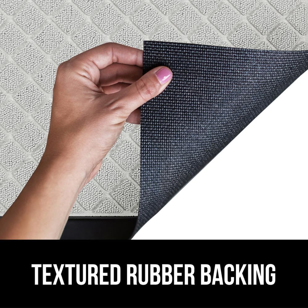 GORILLA GRIP 100% Waterproof All-Season WeatherMax Doormat US Designed Natural Rubber, Stain and Fade Resistant, Low Profile Indoor Outdoor Door Mats, Easy Clean Patio Mat, 23x35, Light Gray