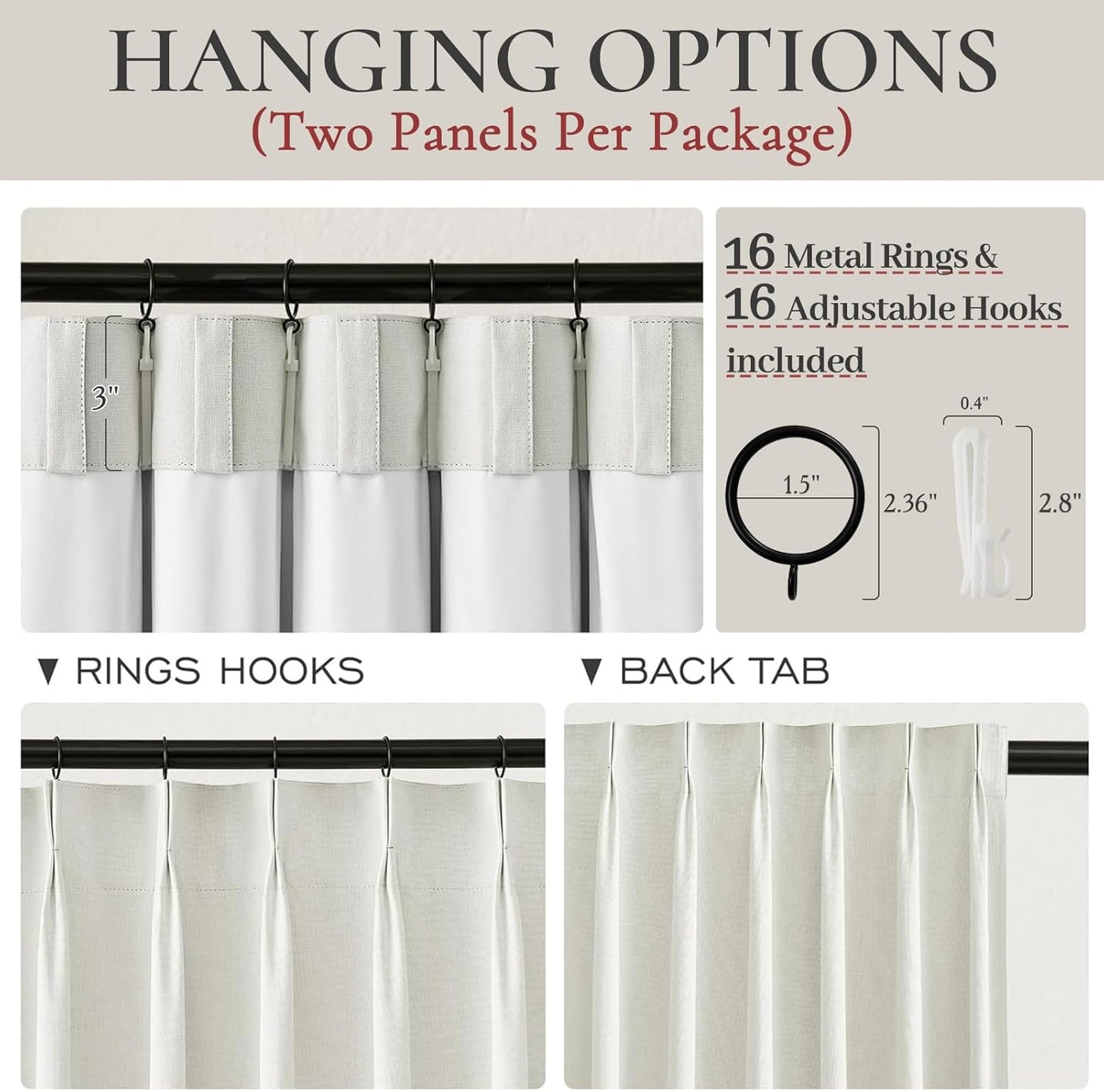 Unique Cream 105 Inch Large Window Blackout Curtains 2 Panels Set Floor to Ceiling Track, Linen Textured Pinch Pleated Drapes Hooks & Back Tab for Bedroom Thermal (40" Wx105 Lx2 Panels)