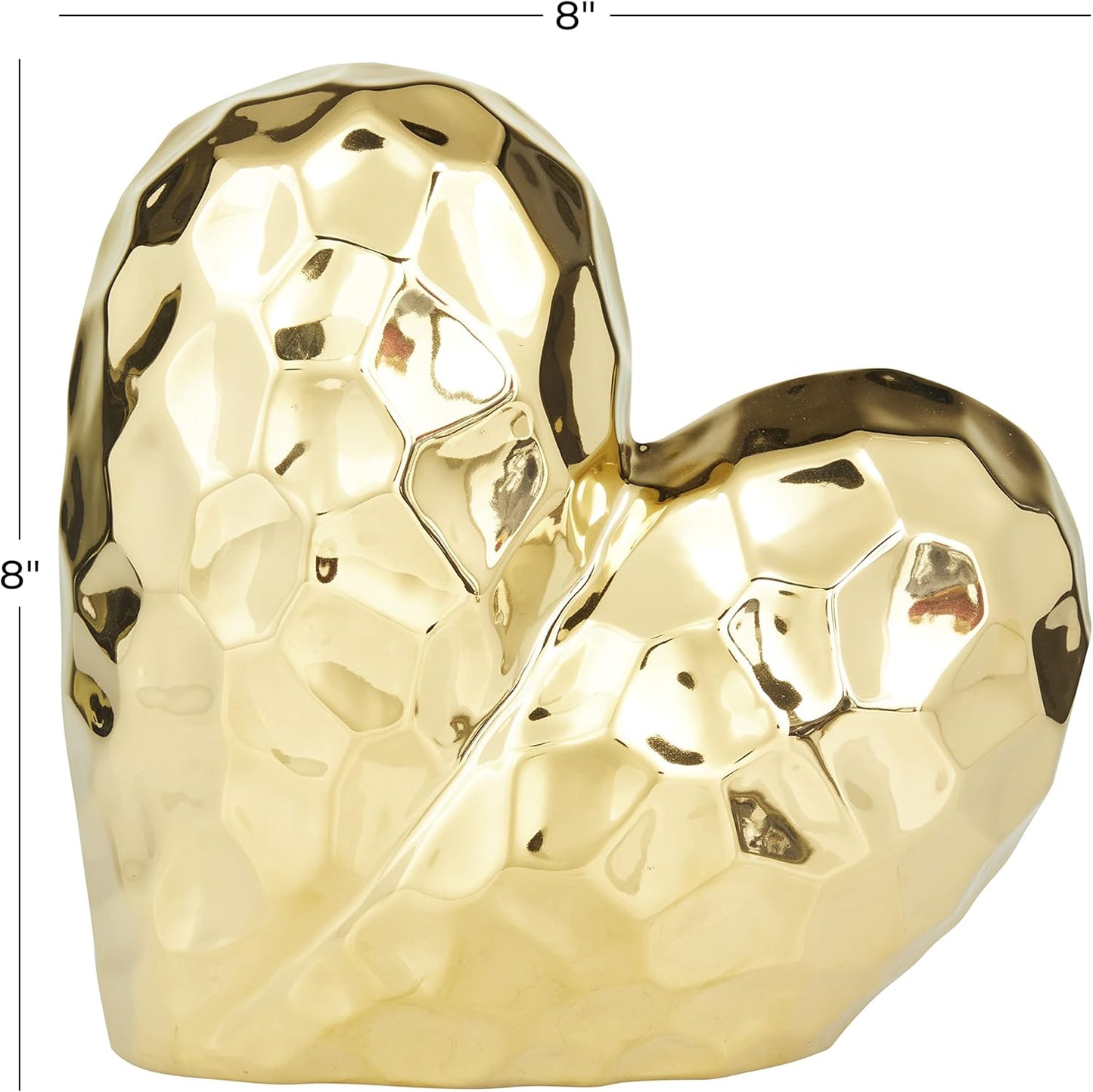 Deco 79 Porcelain Heart Sculpture, 8" x 3" x 8", Gold (Pack of 12)
