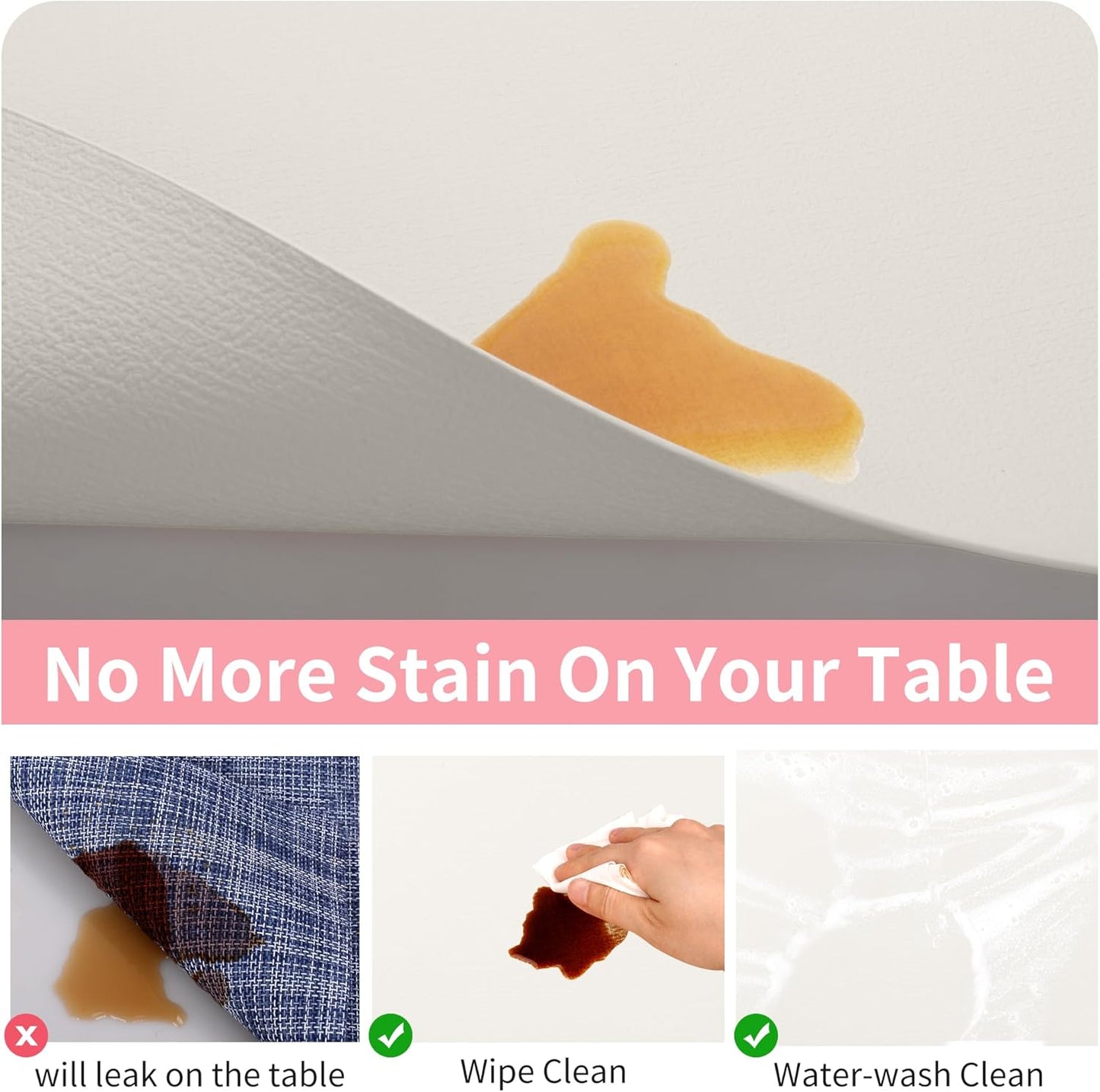 Maxpearl Faux Leather Placemats Set of 6 - Waterproof - Wipe Clean - Heat Resistant - Anti Slip Dining Table Place Mats, Suitable for Indoor & Outdoor Use, 17’’x12’’, Ivory White