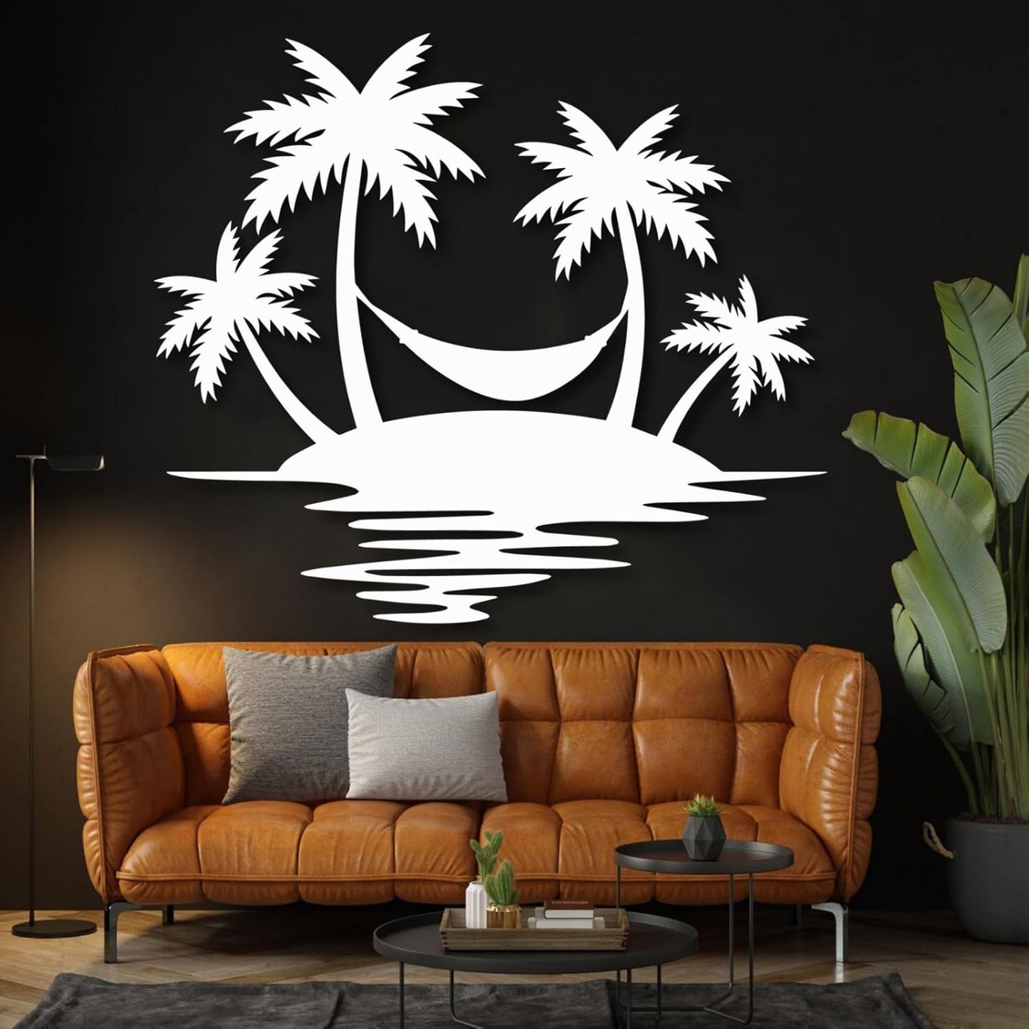 Palm Tree Metal Wall Decor,Palm Tree Outdoor Wall Art,Tropical Palm Tree Wall Decorations for Living Room,Outdoor Wall Decorations for House(30"×26",Black)