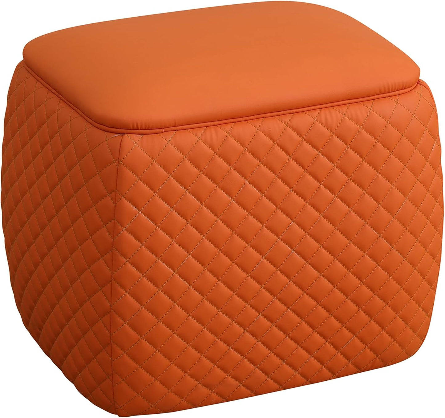 Ottoman Rectangular Storage Ottoman Bench, Faux Leather Footrest, Stool Footstool for Living Room, Bedroom, Entryway, Orange, 19.5"x15.5"x18"