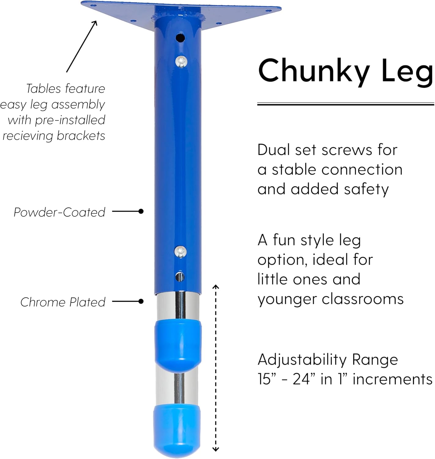 FDP Rectangle Activity School and Classroom Kids Table (30 x 48 inch), Chunky Toddler Legs, Adjustable Height 15-24 inches - Maple Top and Blue Edge
