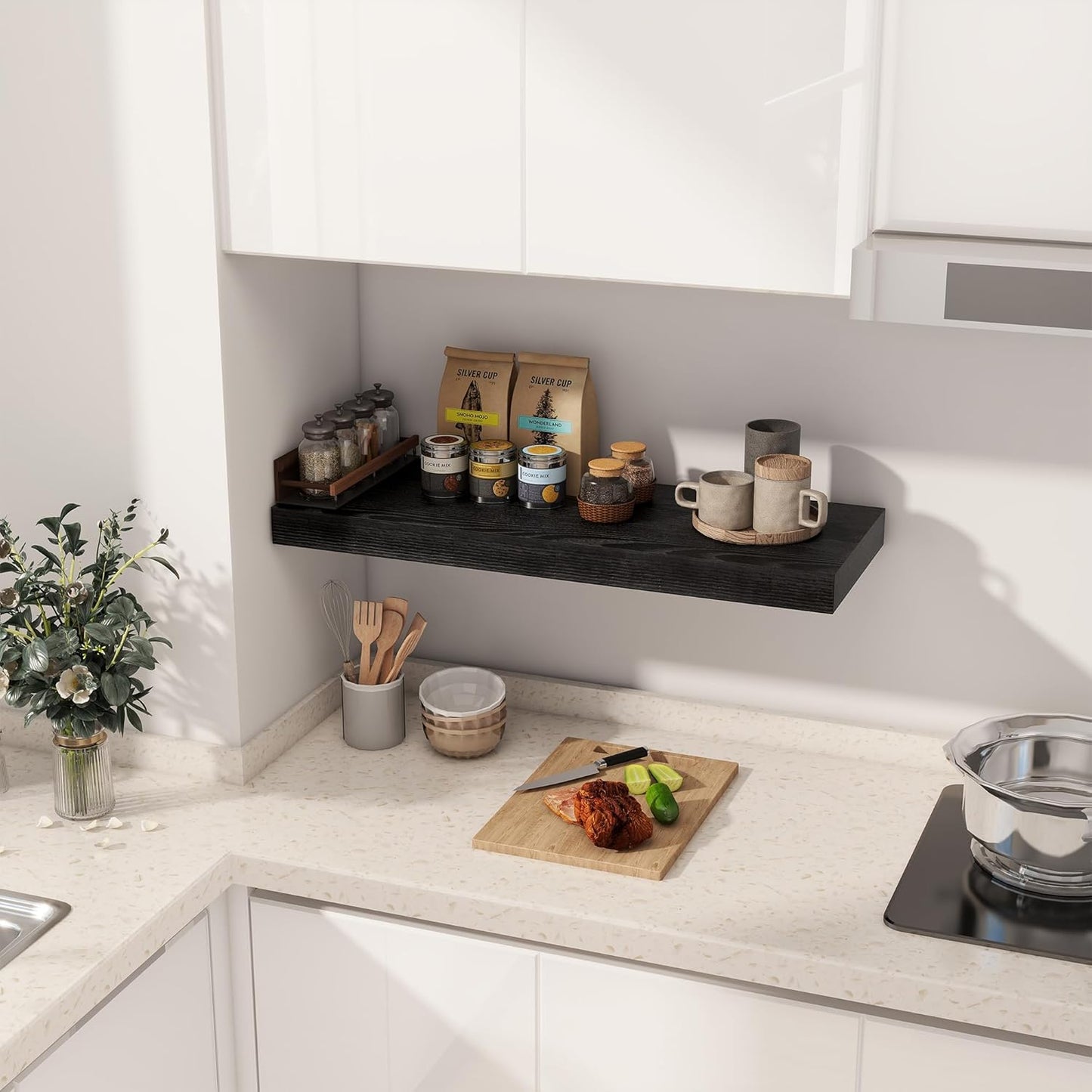 Fun Memories 30 Inch Floating Shelves Black, 12 Inch Deep Floating Shelf for Books, 30 x 12 x 2 Deep & Thicked Wall Shelves for Bathroom, Living Room, Kitchen, Set of 1