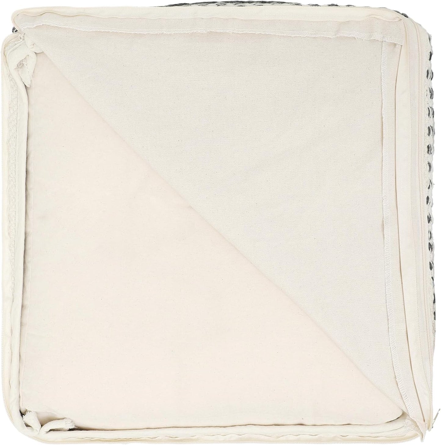 REDEARTH · Tufted Pouf Ottoman with Filler Textured Storage Cube Bean Bag Pouffe Footrest for Living Room, Bedroom, Nursery, Kidsroom; 100% Cotton (17.5"X17.5"X17.5", Loom Story 3 Natural Black)