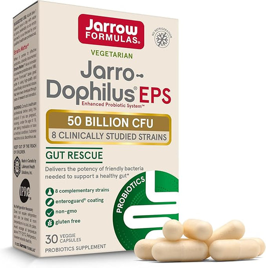 Jarrow Formulas Jarro-Dophilus EPS Gut Rescue 50 Billion 8 Clinically-Studied 30 Veggie 30 Day