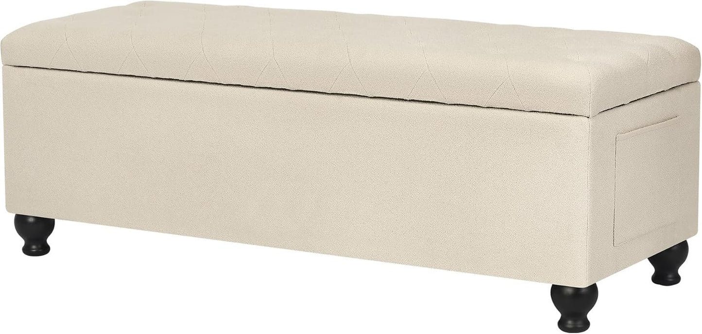 Storage Ottoman Bench 46 Inch Ottoman Bench with Storage Fabric Tufted Benches for End of Bed, Upholstered Ottomans Benches King Size with Hinged Lid for Living Room Bedroom Beige