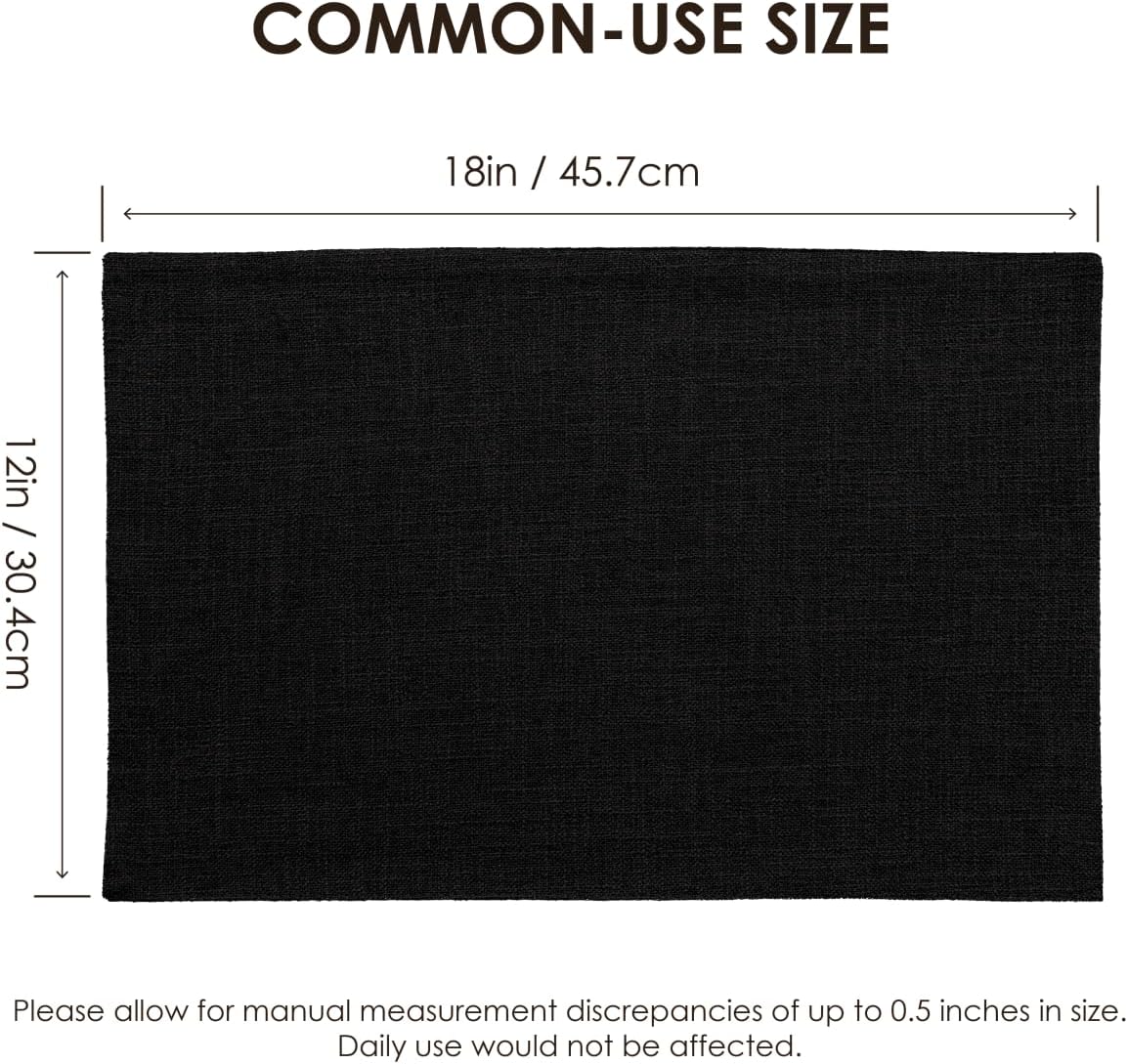 Placemats Set of 4, Bilayer Thickened Linen Place Mats Heat Resistant Machine Washable Wrinkle Free Carefully Selected Polyester Mats for Kitchen/Dining/Coffee Table (Black)