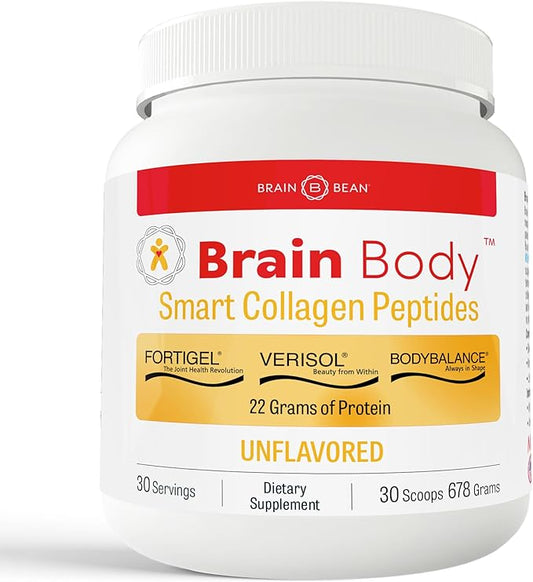 Brain Body Unflavored Collagen Peptides Powder 30 Servings 678 Grams 22 Grams