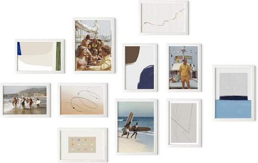 HAUS AND HUES White Oak Wood Gallery Wall Tabletop Frames Made with Real American Oak and Shatter-free Plexiglass - Set of 11 (Eight 4x6, Three 5x7, Framed White)