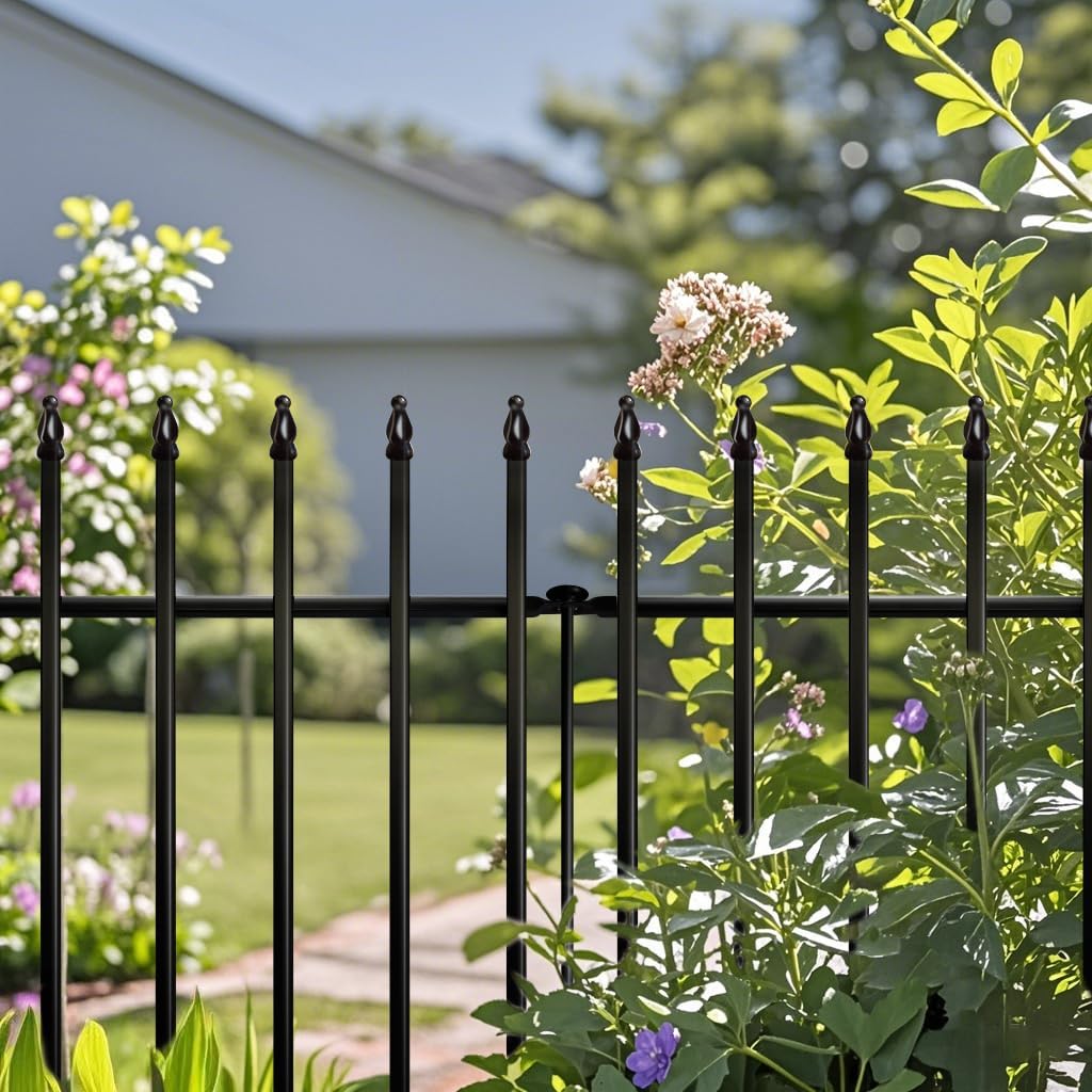 Metal Garden Fence 32 in H x 24 in W 5 Panels (4 Panels + 1 Gate) Total Length 10 ft, No Need Dig Rustproof Animal Barrier Fencing Border Fence for Dog, Patio,Yard, Landscape, Flower Bed