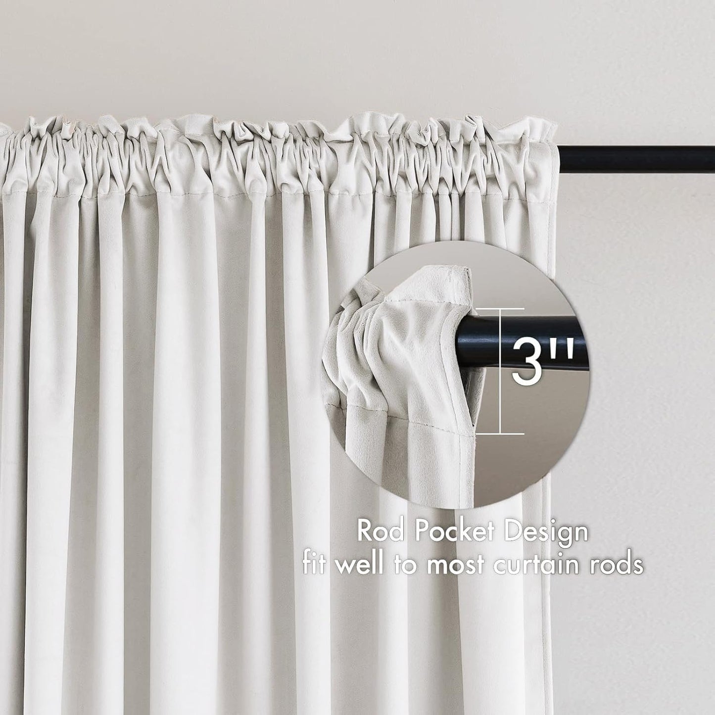 MIULEE White Velvet Curtains Thermal Insulated Blackout Curtain Drapes for Bedroom Living Room Darkening 96 Inches Long Curtains Panels Rod Pocket Set of 2