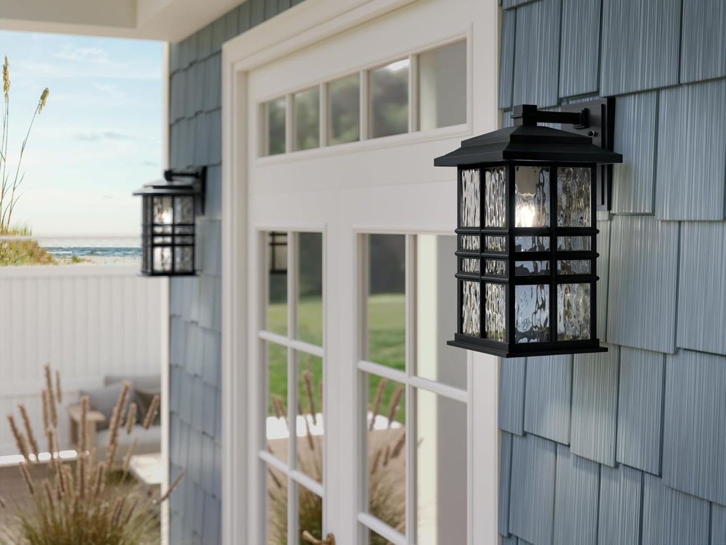 KICHLER Beacon Square 17.25" 1-Light Outdoor Wall Light with Clear Hammered Glass in Textured Black, for Exterior Doors, Garage, Porch, or Patio (17.25" x 9.5"), 49831BKT