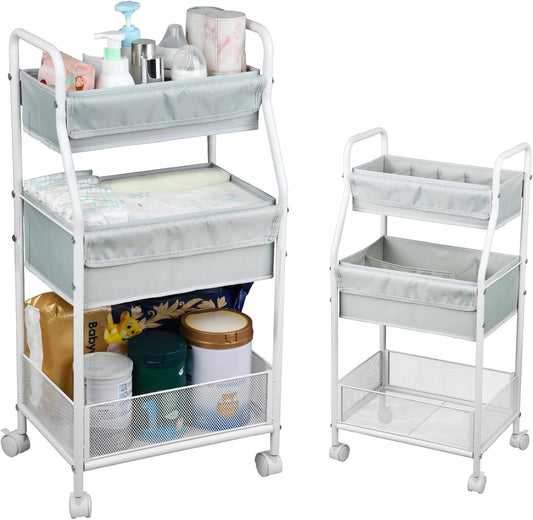 Moteph Rolling Utility Cart with Wheels - Baby Organizers for Nursery Essentials, Diaper Organizer, Art & Craft Storage, Book Cart (Without_Side_Storage)