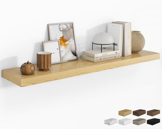 RICHFOCUS 55Inch Floating Shelves for Wall 1 Pack Shelves for Bedroom|Kitchen|Bathroom Wall Mounted Rustic Wood Floating Shelf with Invisible Brackets for Books|Storage|Decor, Oak