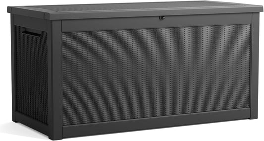 Vixzen 260 Gallon Resin Deck Box, Lockable Outdoor Storage Box for Patio Cushions Storage Furniture,Garden Tools, Pool Supplies, Weatherproof and UV Resistant- Black
