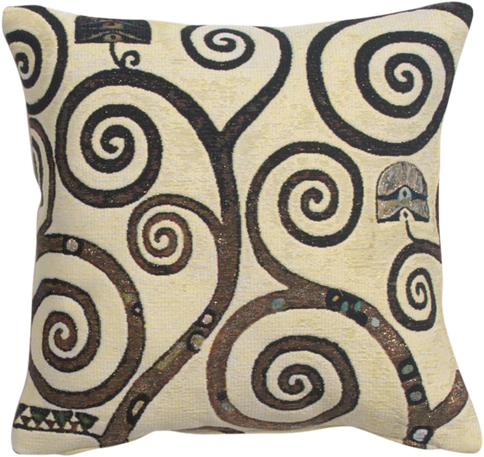 C Charlotte Home Furnishings Inc Lebensbaum Branches Cushion Cover | Pure Cotton Decorative Cushion Case | Cushion Cover for Indoor Use | 17x17 Inch Cushion Cover for Living Room I by Gustav Klimt