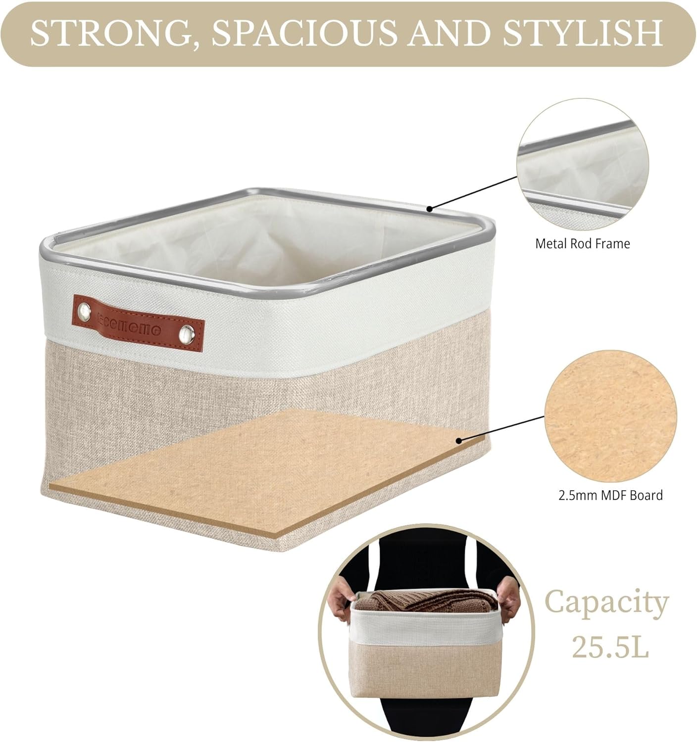 DECOMOMO Storage Bins Fabric Storage Baskets for Shelves, Linen Closet Organization Toys Nursery (Beige and White, Large - 3 Pack)