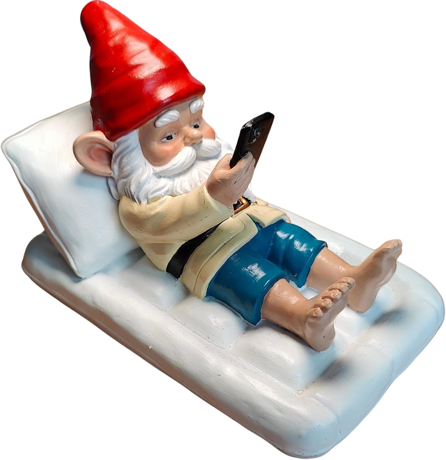 Relaxing Pool Gnome with Smartphone - 5.6" Heavy Resin Garden Statue - Weather-Resistant Funny Lawn Ornament - Summer Patio Decor - Unique Housewarming Gift