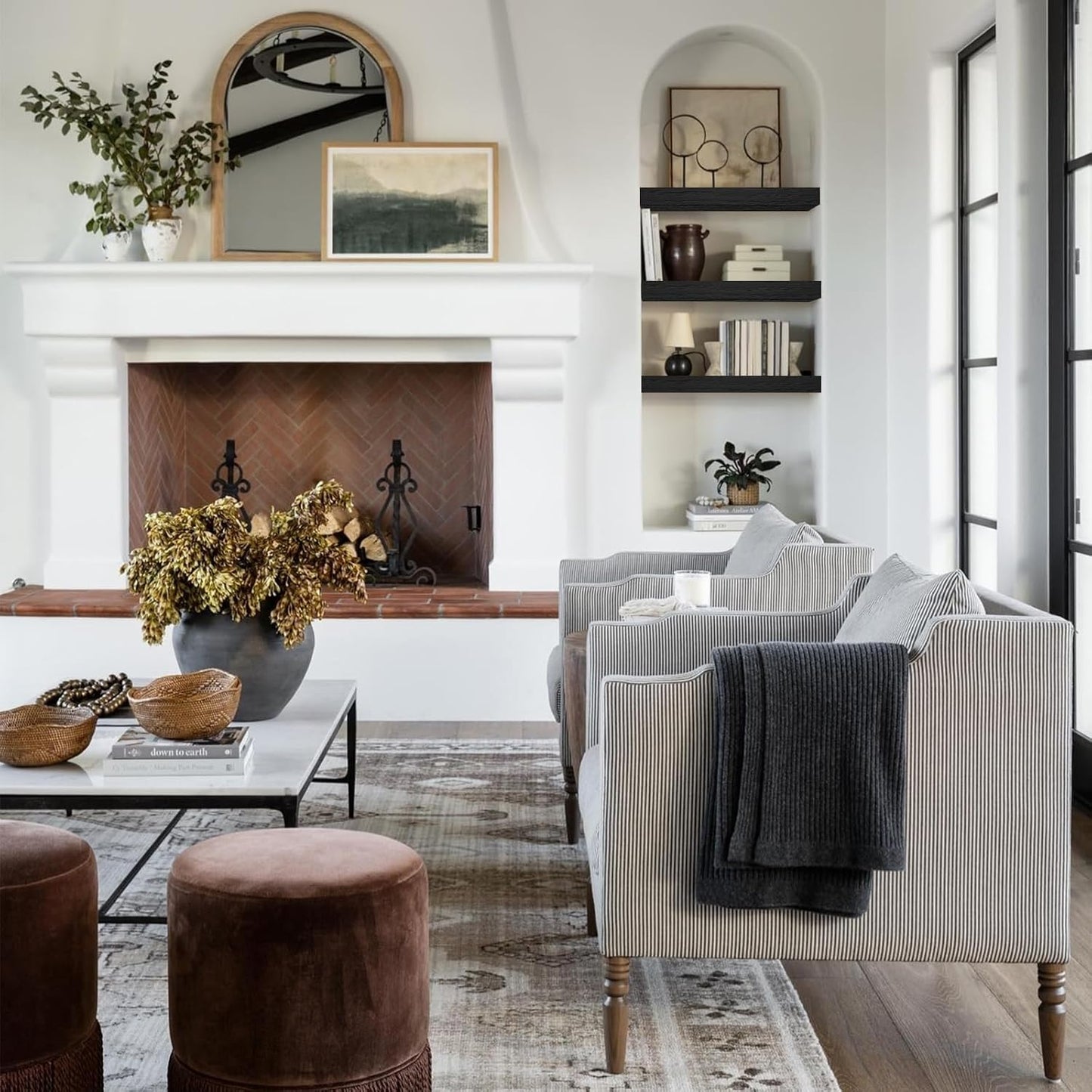 QEEIG Floating Shelves for Wall Bathroom Shelf Bedroom Kitchen Living Room Hanging Book Shelves Small Farmhouse Decor 16 inch Set of 3, Black (015-B3)