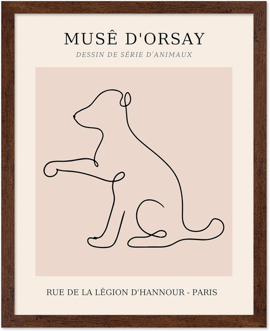 Poster Master Vintage Poster - Retro One Line Dog Drawing Print - Dog Art - Minimal Gift for Men, Women, Animal Lover - Abstract Wall Decor for Home, Office, Bedroom, 11x14 Brown Framed