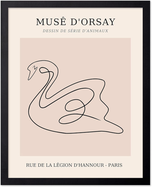 Poster Master Vintage Poster - Retro One Line Swan Drawing Print - Swan Art - Bird Art - Minimal Gift for Her, Animal Lover - Abstract Decor for Home, Office, Bedroom - 8x10 UNFRAMED Wall Art