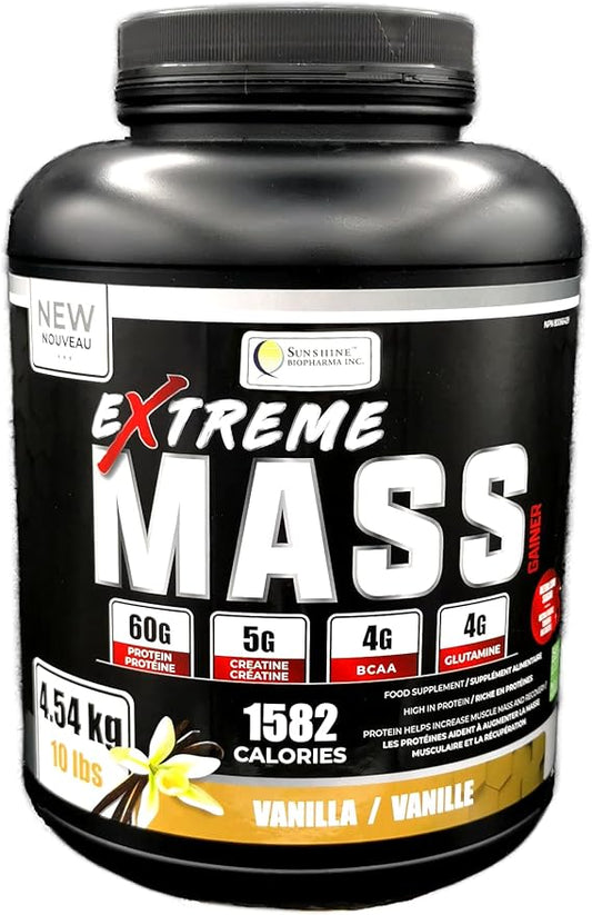 Extreme Mass Weight Gainer Muscle Builder, 10 lbs (4.54 kg) with Less Sugar for Intense Workout Training Made of high Calorie Fortified whey Protein