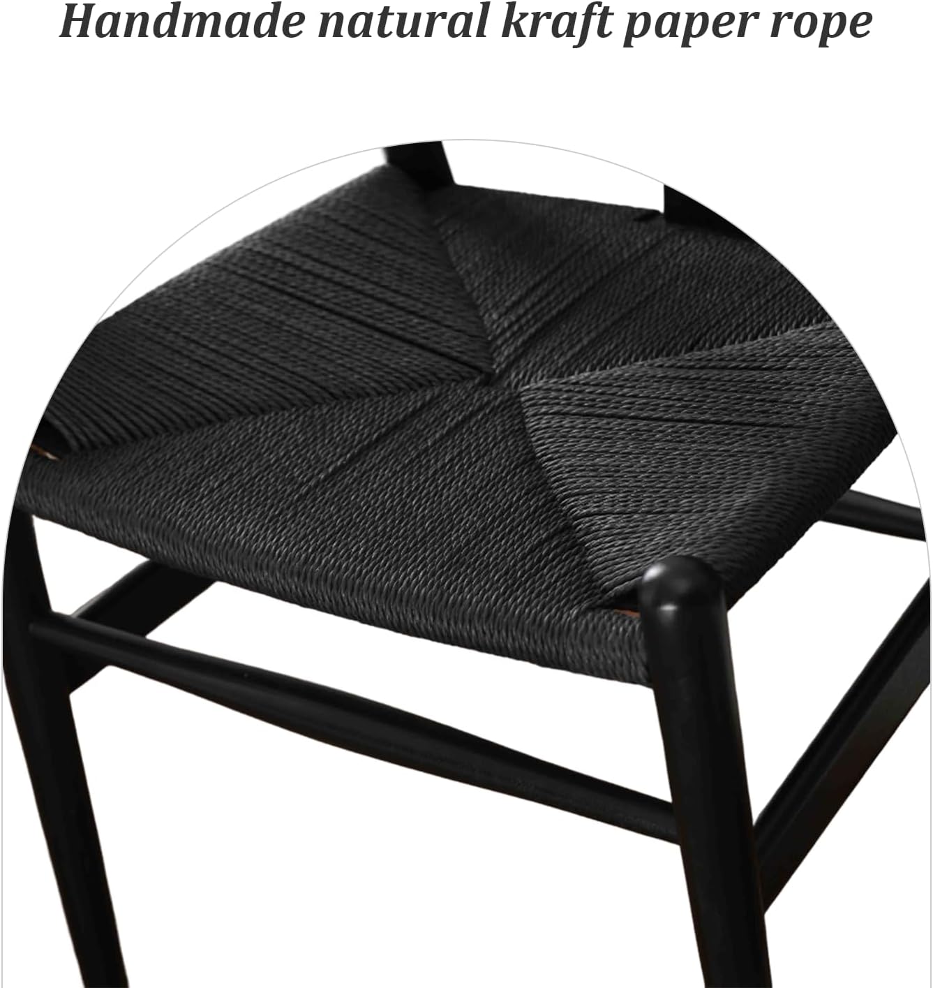 Wishbone Chair, Solid Wood Armrest Woven Seat Chair, Kitchen & Dining Chair, Wishbone Y Black Chairs - Set of 1 (Ash Wood - Black)