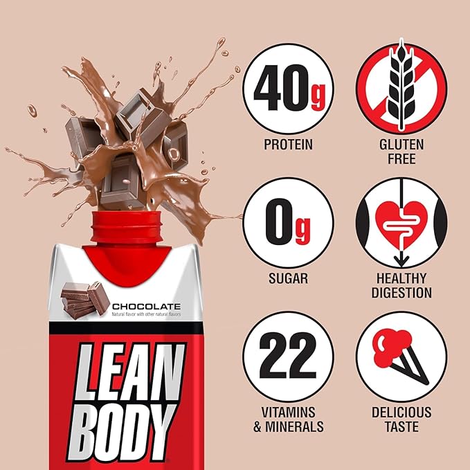 Lean Body Ready-to-Drink Chocolate Protein Shake, 40g Protein, 0 Sugar, 22 Vitamins 17 Fl 12)