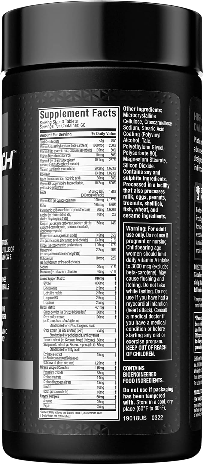 Muscletech Multivitamin for Men & Women 18 Vitamins B6 B12 B12 | 180 ct
