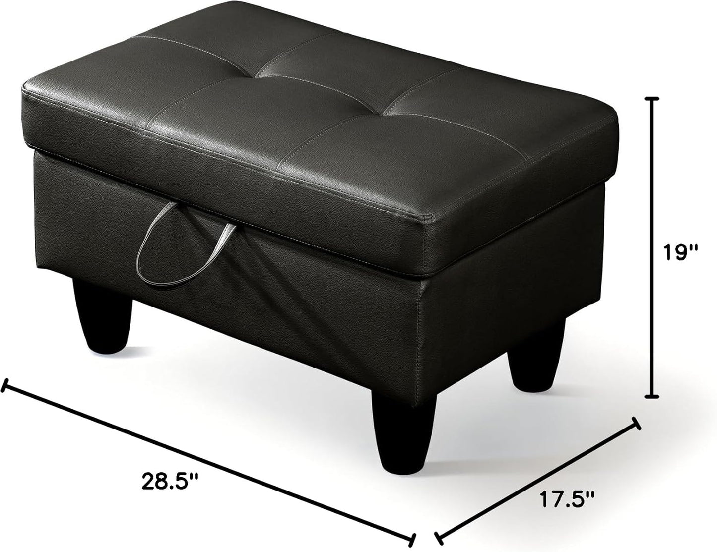 Ottoman Rectangular Storage Ottoman Bench, Faux Leather Footrest, Coffee Table, Stool Footstool with Hinged Lid for Living Room, Bedroom, Entryway, Black, 28.5"x19"x17.5"