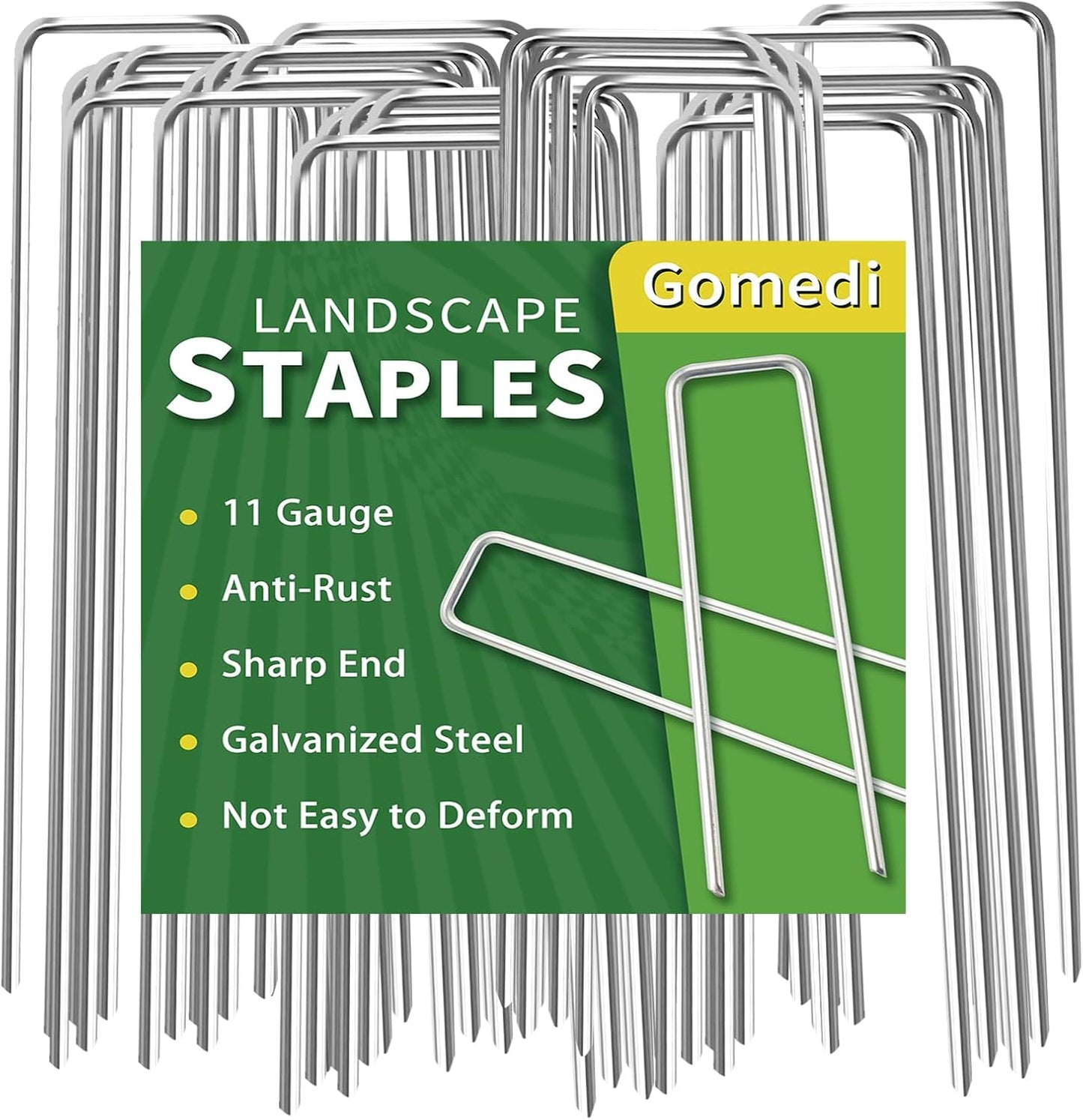 Landscape Staples Galvanized 10 Inch 60 Pcs, Metal Garden Stakes 1.6 Inch, Garden Staples for Weed Barrier Lawn 11 Gauge