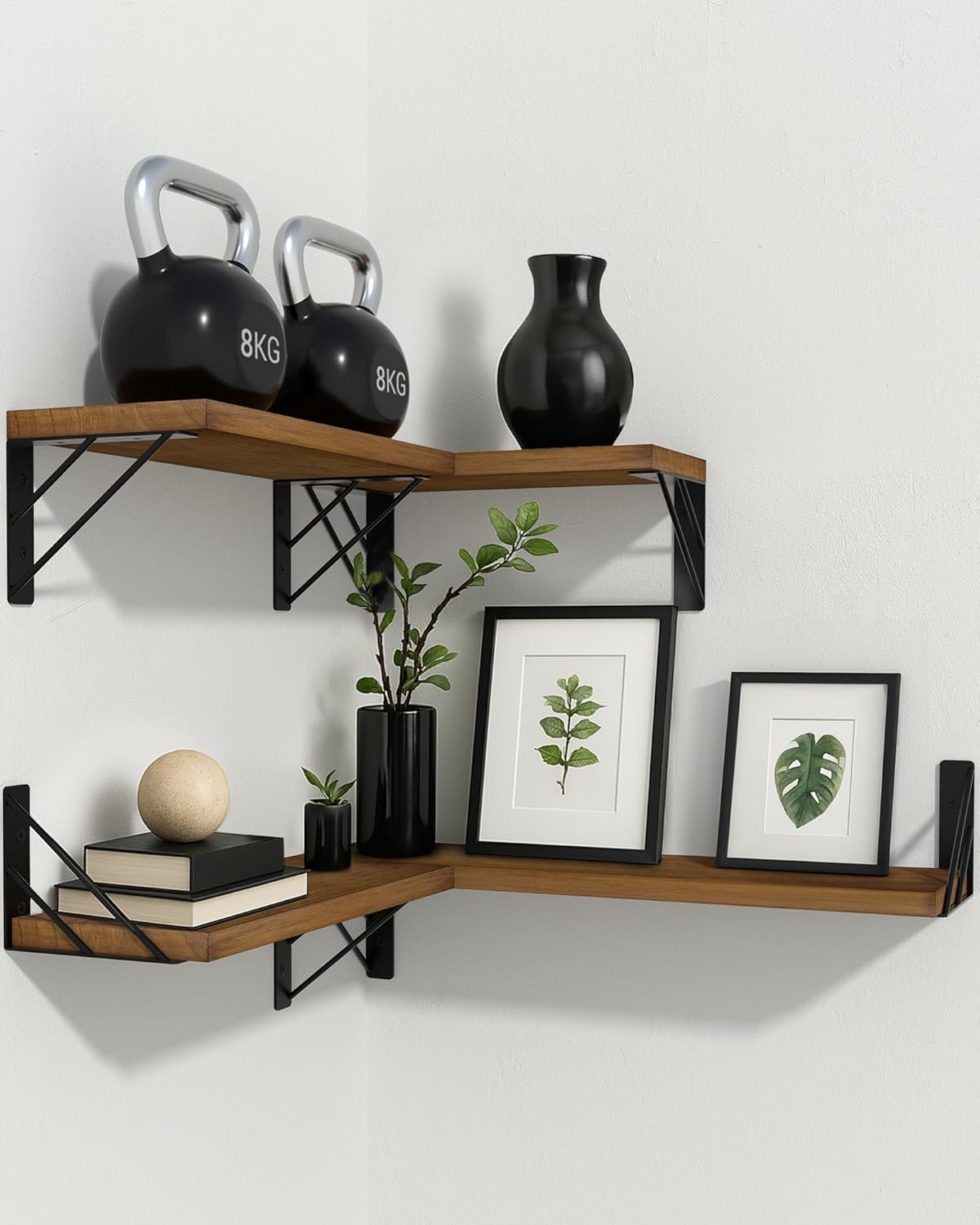 BAYKA Floating Shelves for Wall, Book Shelf for Bedroom, Wall Decor Shelves for Living Room Kitchen, Mounted Wood Floating Shelf for Home Decor, Corner Shelf for Bathroom, Office(Set of 4)