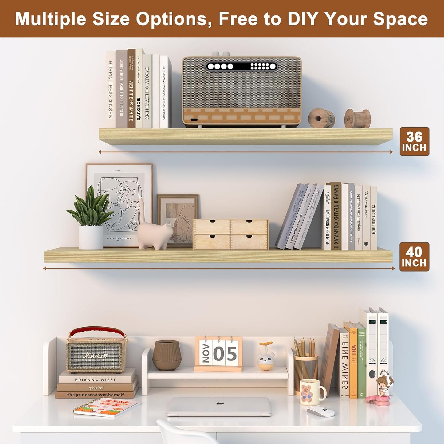 12 Inch Deep Floating Shelves for Wall 3 Pack Floating Shelves Large Storage Space Wall Mount Shelf for Living Room Kitchen Bathroom 30" W x 12" D x 1.2" H Oak