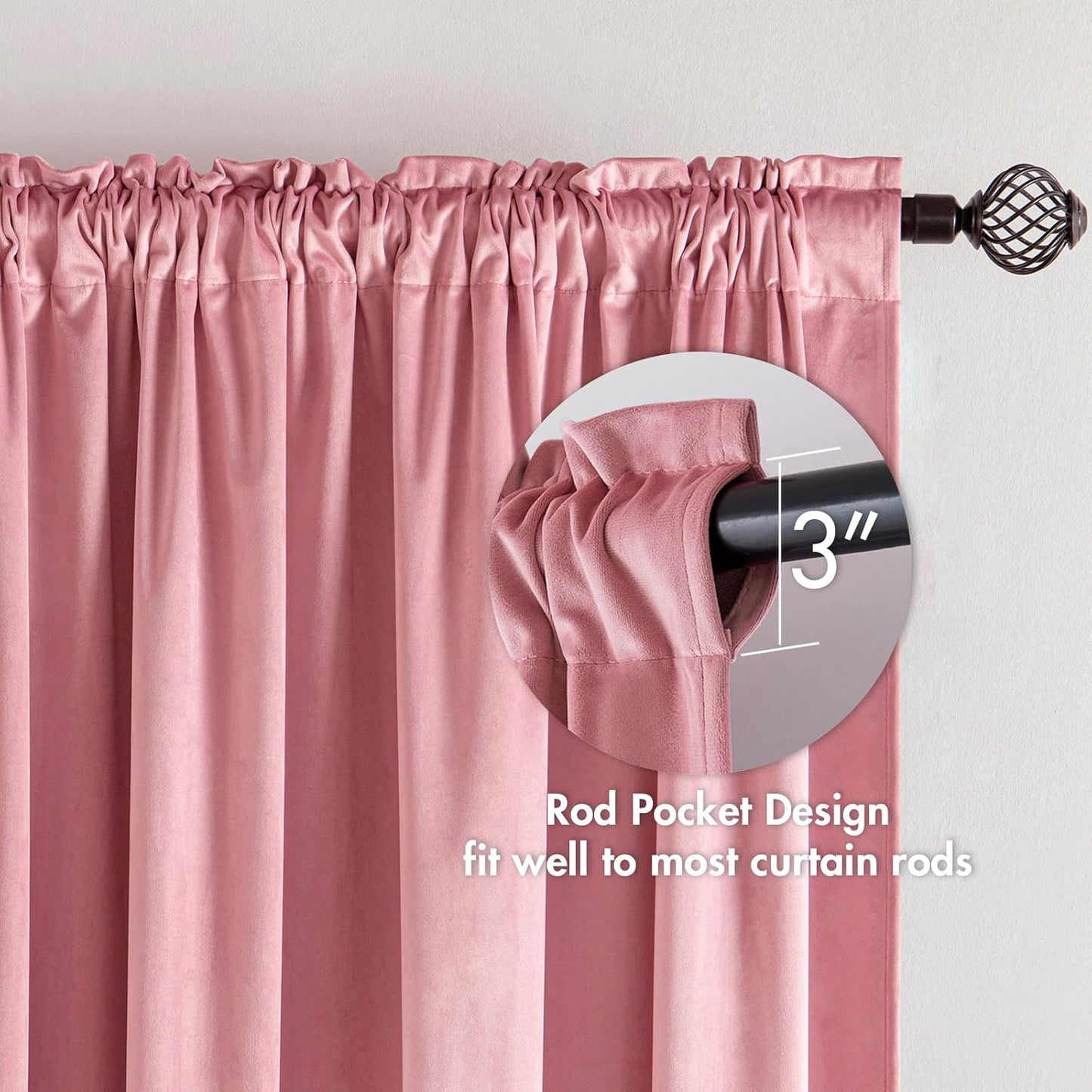 MIULEE Blush Pink Velvet Curtains Thermal Insulated Blackout Curtain Drapes for Bedroom Living Room Darkening 84 Inches Long Curtains Panels Rod Pocket Set of 2