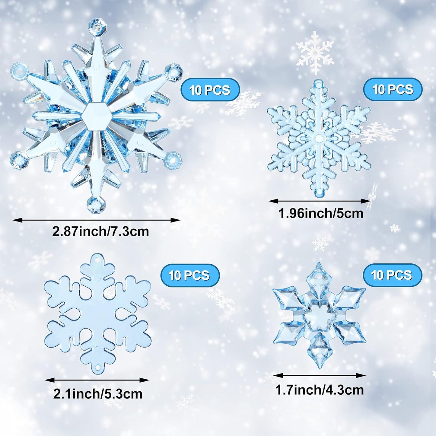 Dilunave 40 Pieces Christmas Snowflake Ornaments Acrylic Christmas Tree Decorations Crystal Snowflakes Translucent Winter Hanging Ornament for Tree(Blue)