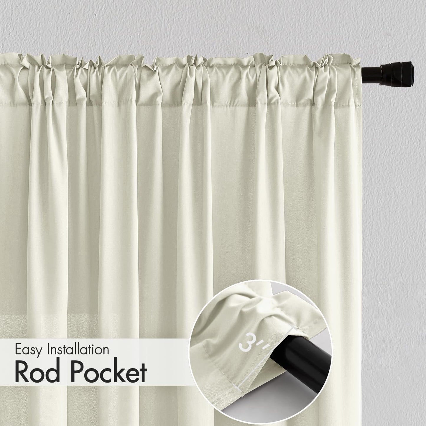 MIULEE Ivory Privacy Sheer Curtains That Let Light in 90 Inches Long Non-See-Through Semi Sheer Curtain Light Filtering Window Curtains Drapes for Living Room Bedroom 2 Panels Set 42 X 90