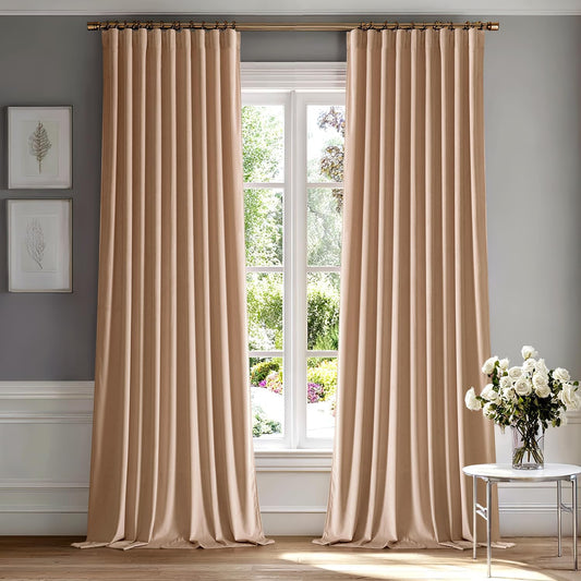 MIULEE Blush Beige Velvet Curtains 96 inches 2 Panels - Luxury Room Darkening Window Drapes for Bedroom Living Room Thermal Insulated Super Soft Blackout, Back Tab Rod Pocket Pinch Pleated, W52 x L96