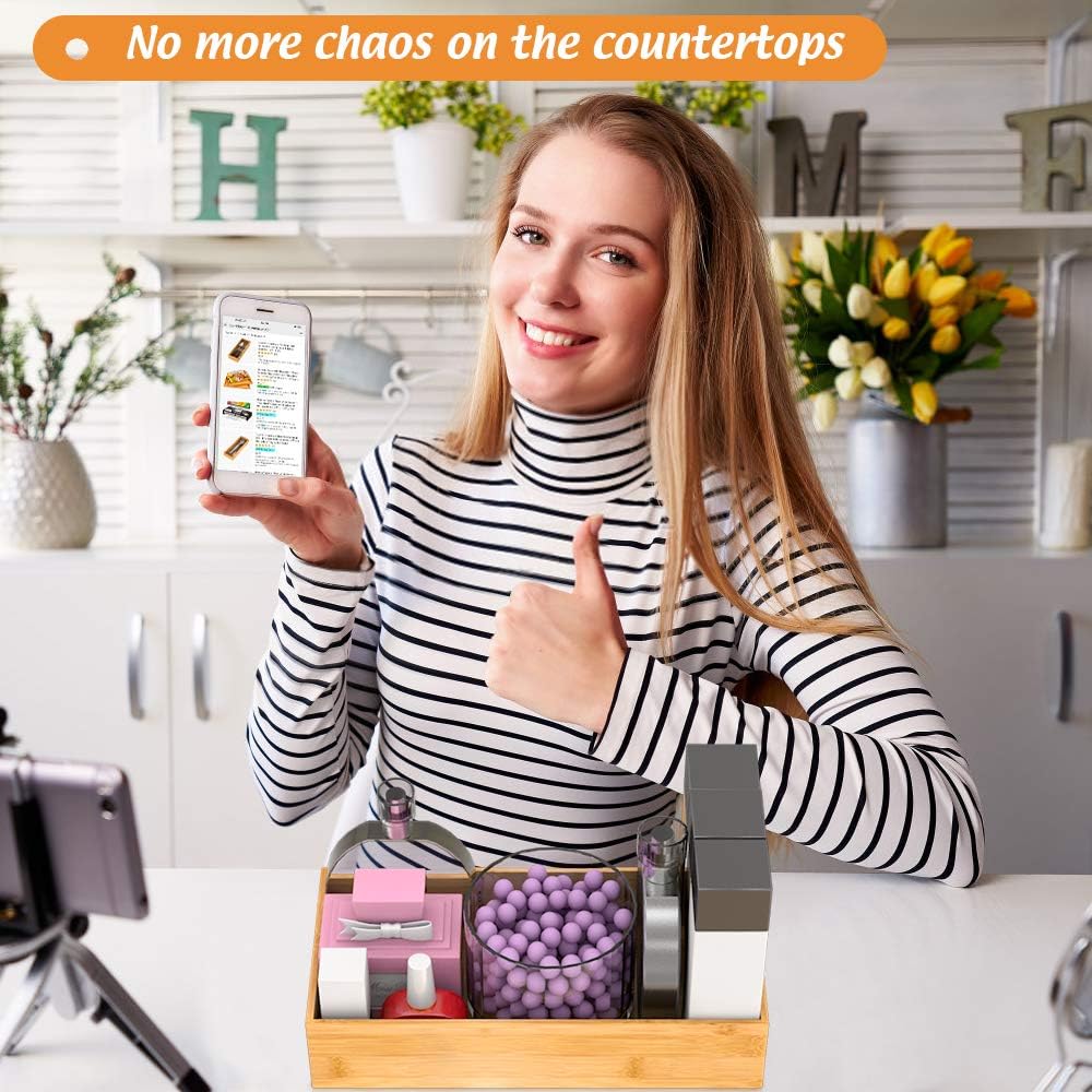 Bamboo Kitchen Drawer Organizer, Wooden Storage Box for Utensil Organizer Silverware Tray Cutlery Holder Flatware Containers - Multi-Use Deep Drawer Dividers Organizer for Bathroom, Jewelry, 12"6"2.5"