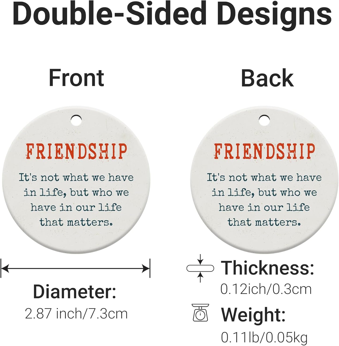 Friendship Gifts for Women, Best Friend, Funny, Work Besties, Sister, Friend Ornaments for Women, Ceramic Christmas Ornaments (Friendship 2)